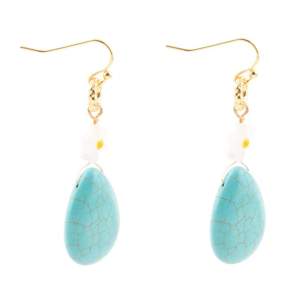 Dani Blue Turquoise Magnesite Flower Golden Drop Earrings - Barse Jewelry - Flyclothing LLC