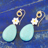 Dani Blue Turquoise Magnesite Flower Golden Drop Earrings - Barse Jewelry