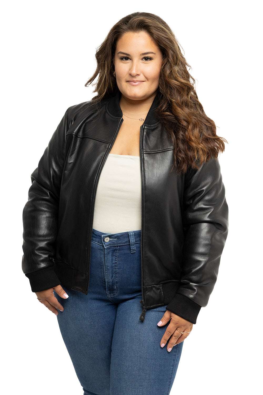 Dani Women's Fashion Leather Bomber Jacket - Whet Blu NYC - Flyclothing LLC