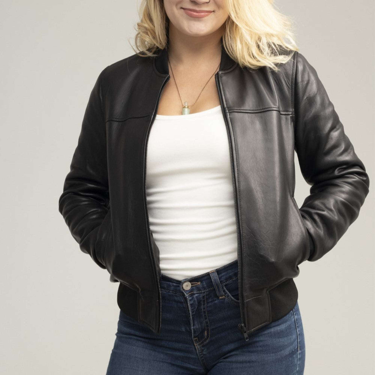 Dani Women's Fashion Leather Bomber Jacket - Whet Blu NYC - Flyclothing LLC