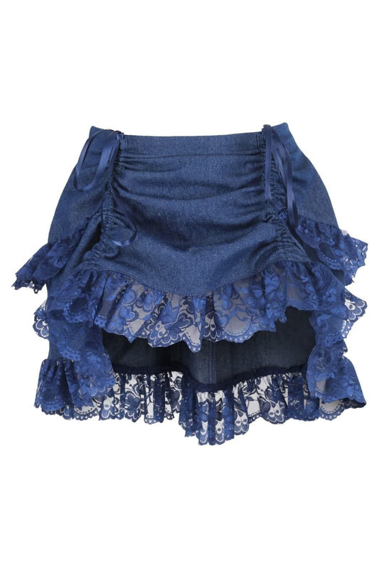 Daisy Corsets Dark Blue Denim Ruched Bustle Skirt w/Lace
