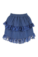 Daisy Corsets Dark Blue Denim Ruched Bustle Skirt w/Lace