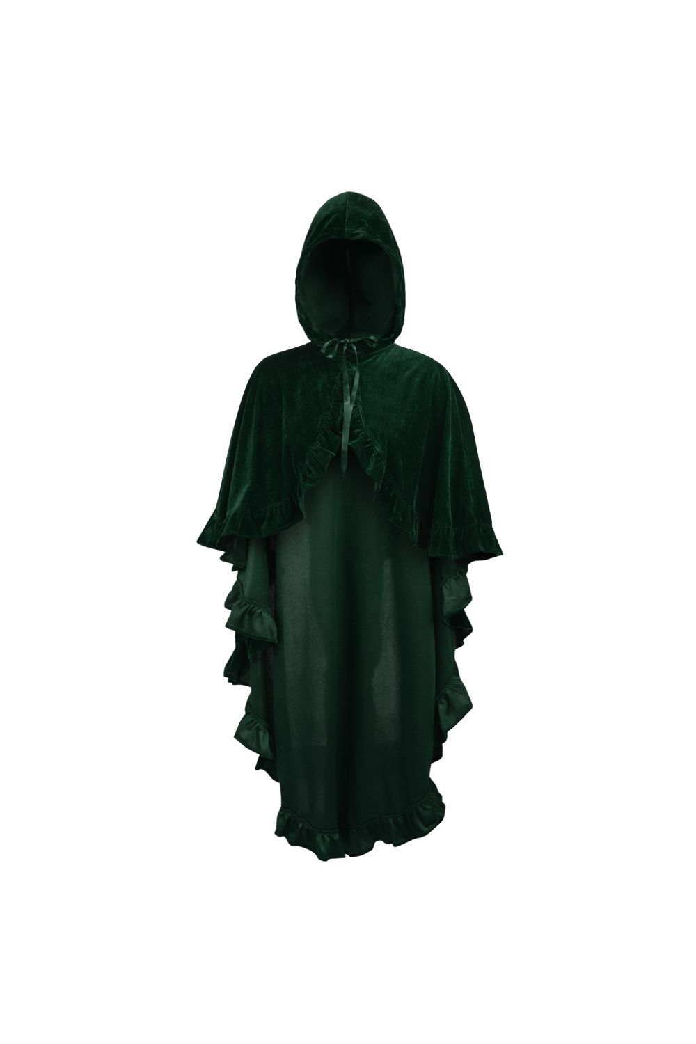 Daisy Corsets Dark Green Velvet Hooded Ruffle Cape - Daisy Corsets