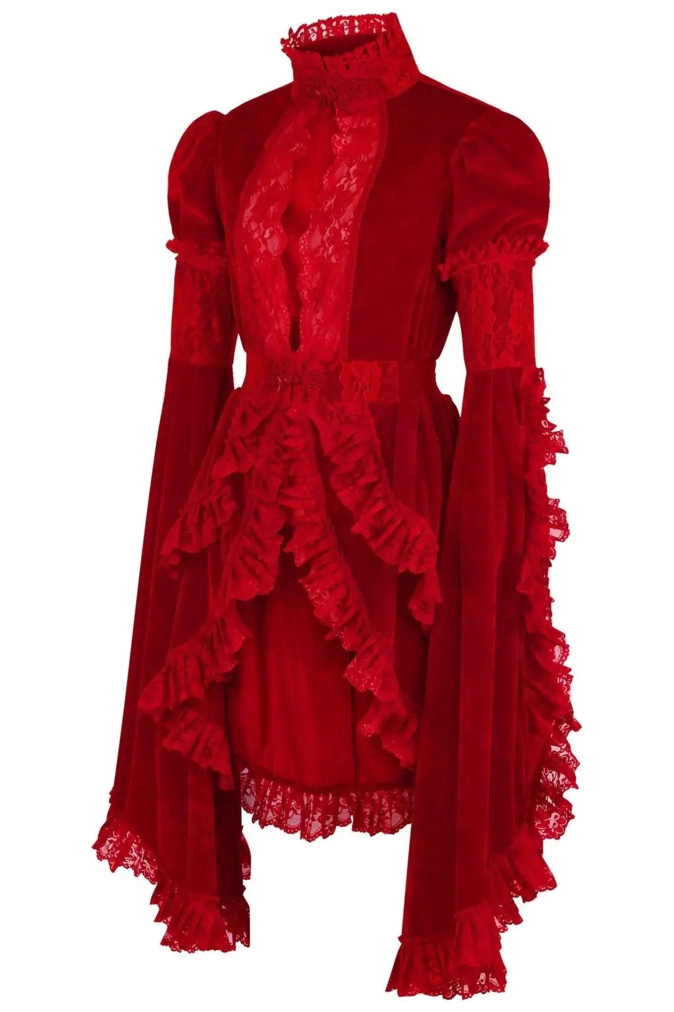 Daisy Corsets Dark Red Velvet & Lace Ruffled Jacket - Daisy Corsets - Flyclothing LLC