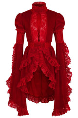 Daisy Corsets Dark Red Velvet & Lace Ruffled Jacket - Daisy Corsets - Flyclothing LLC