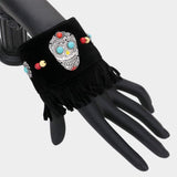 Day of the Dead Mexican Sugar Skull Faux Suede Fringe Bracelet - Madeline Love - Flyclothing LLC
