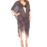 Dayna Two Tone Line Long Cover-up Cardigan Poncho Kimono - Madeline Love - Flyclothing LLC