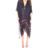 Dayna Two Tone Line Long Cover-up Cardigan Poncho Kimono - Madeline Love - Flyclothing LLC