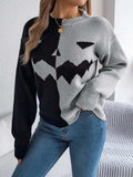 Contrast Round Neck Long Sleeve Sweater - Trendsi - Flyclothing LLC