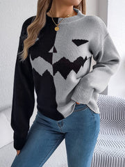 Contrast Round Neck Long Sleeve Sweater - Trendsi