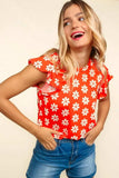 Haptics Round Neck Ruffled Floral Contrast Knit Top - Trendsi - Flyclothing LLC
