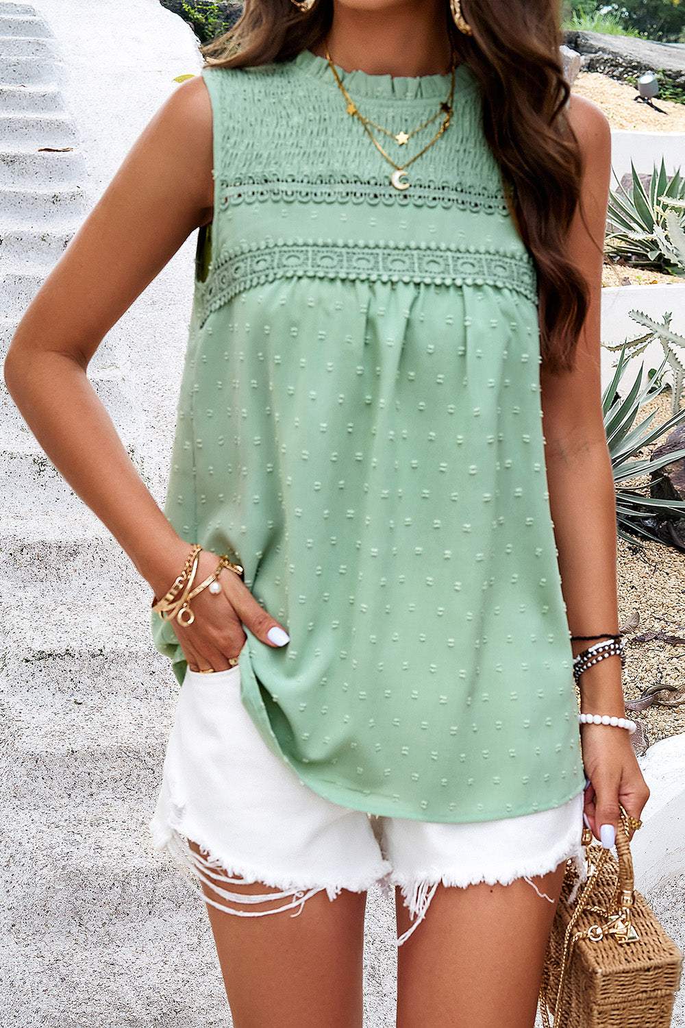 Swiss Dot Round Neck Tank - Trendsi - Flyclothing LLC
