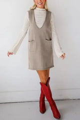 Lovelet Pocketed V-Neck Mini Sweater Overall Dress - Trendsi - Flyclothing LLC