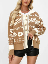 Floral Pattern Button-Down Cardigan - Trendsi - Flyclothing LLC