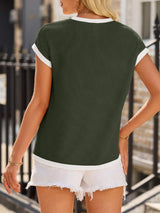 Contrast Trim Round Neck Short Sleeve T-Shirt - Trendsi - Flyclothing LLC