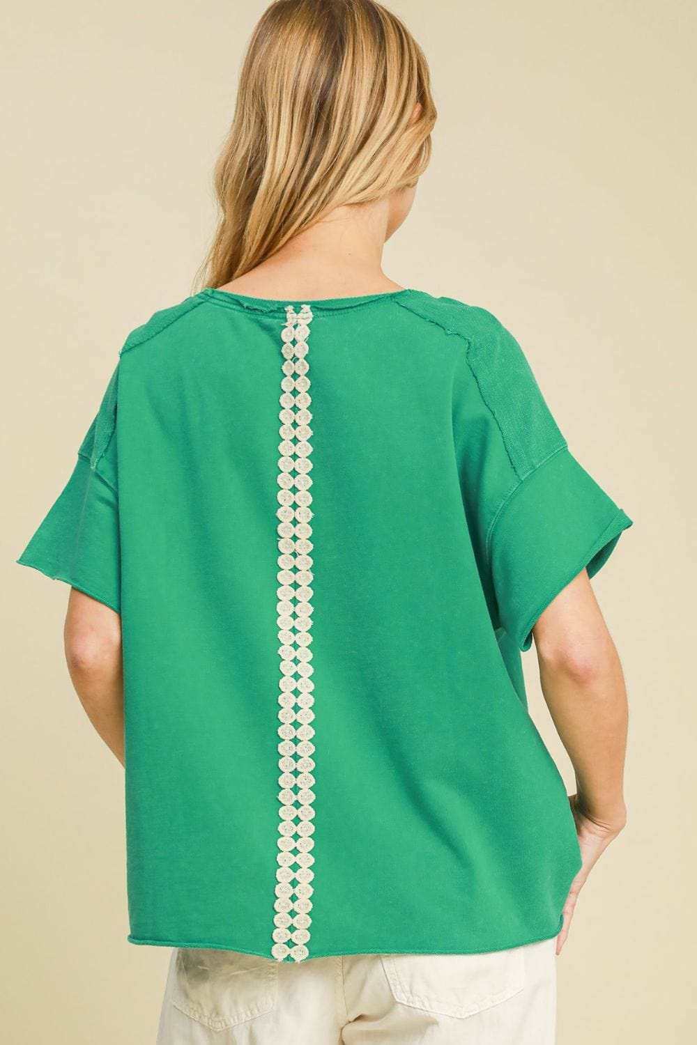 Umgee Full Size Mineral Wash T-Shirt with Lace Applique Plus Size - Trendsi - Flyclothing LLC