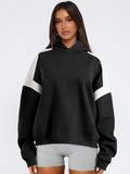 Contrast Dropped Shoulder Long Sleeve Hoodie - Trendsi