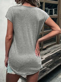 Lace Detail Half Zip Cap Sleeve T-Shirt - Trendsi - Flyclothing LLC