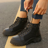 Round-Toe Lace-Up Boots - Trendsi