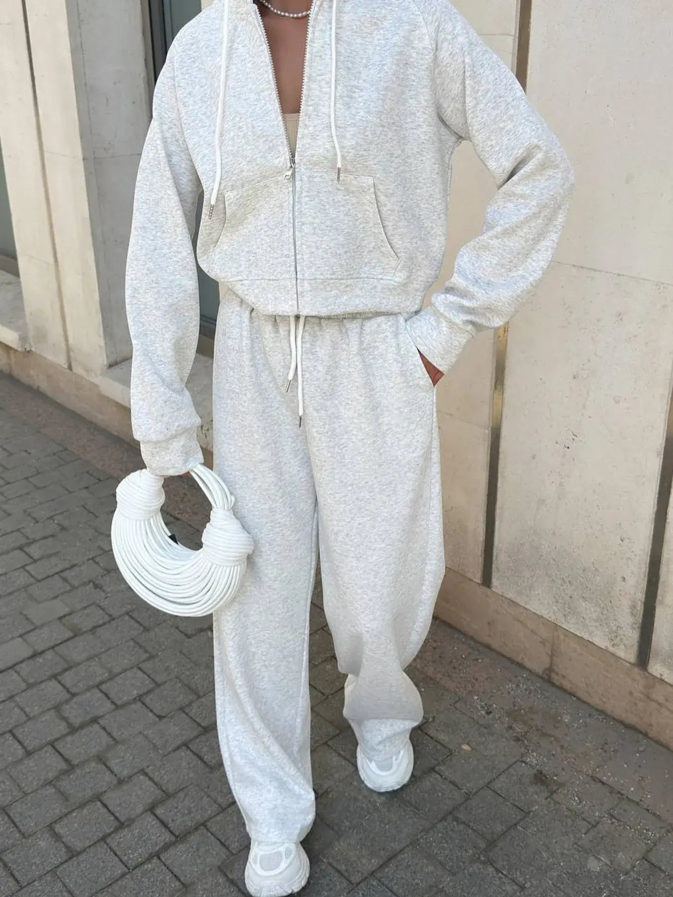 Zip Up Drawstring Hoodie and Pants Set - Trendsi - Flyclothing LLC