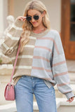 Striped Round Neck Long Sleeve Knit Top - Trendsi - Flyclothing LLC