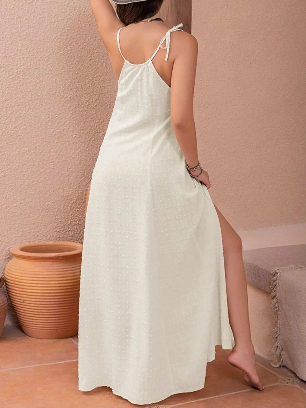 Swiss Dot Cutout Sleeveless Maxi Dress - Trendsi - Flyclothing LLC