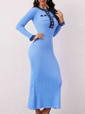 Contrast Trim Round Neck Long Sleeve Sweater Dress - Trendsi - Flyclothing LLC