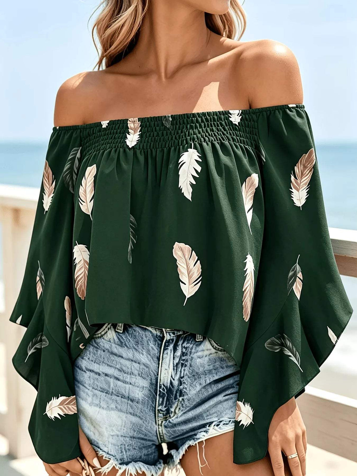 Printed Off Shoulder Blouse - Trendsi - Flyclothing LLC