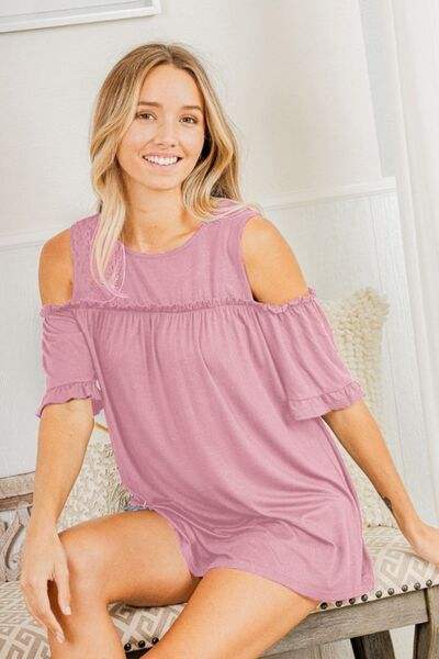 Heimish Full Size Frill Round Neck Cold Shoulder T-Shirt Plus Size - Trendsi - Flyclothing LLC