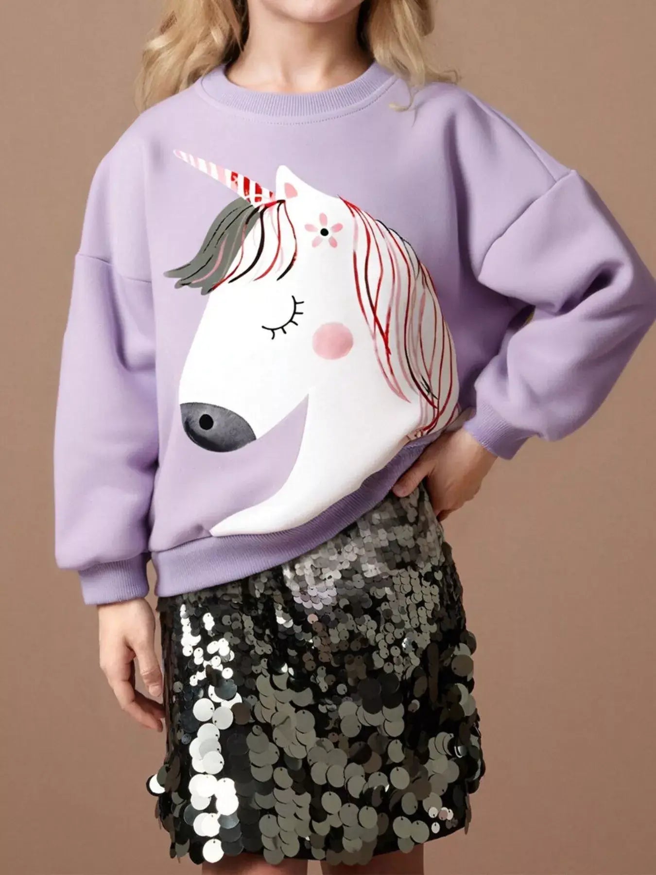 Children's Unicorn Graphic Round Neck Sweatshirt - Trendsi - Flyclothing LLC