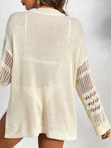 Cutout Notched Long Sleeve Cover-Up - Trendsi - Flyclothing LLC