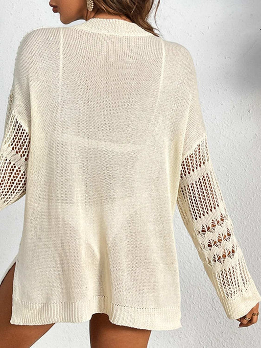 Cutout Notched Long Sleeve Cover-Up - Trendsi - Flyclothing LLC