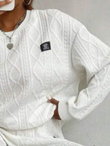 Texture Round Neck Long Sleeve Top and Pants Set - Trendsi - Flyclothing LLC