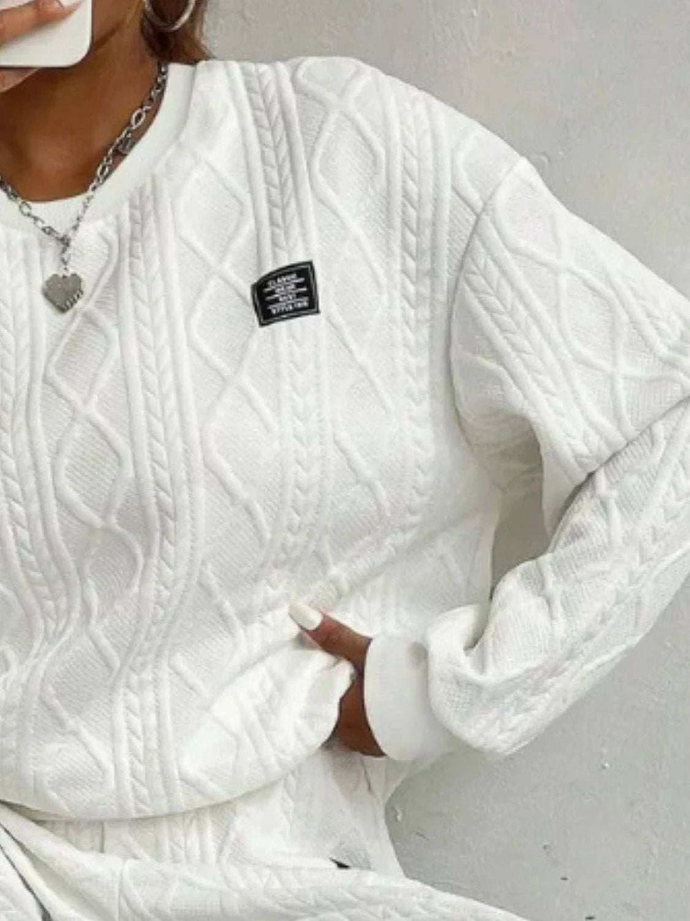 Texture Round Neck Long Sleeve Top and Pants Set - Trendsi - Flyclothing LLC