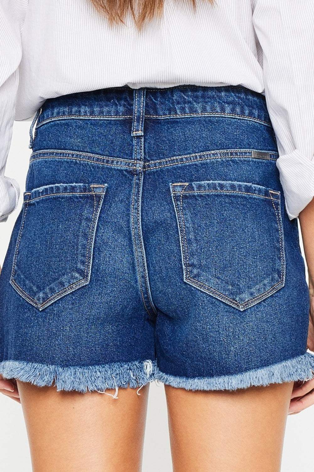 Kancan High Rise Frayed Hem Denim Shorts - Trendsi - Flyclothing LLC
