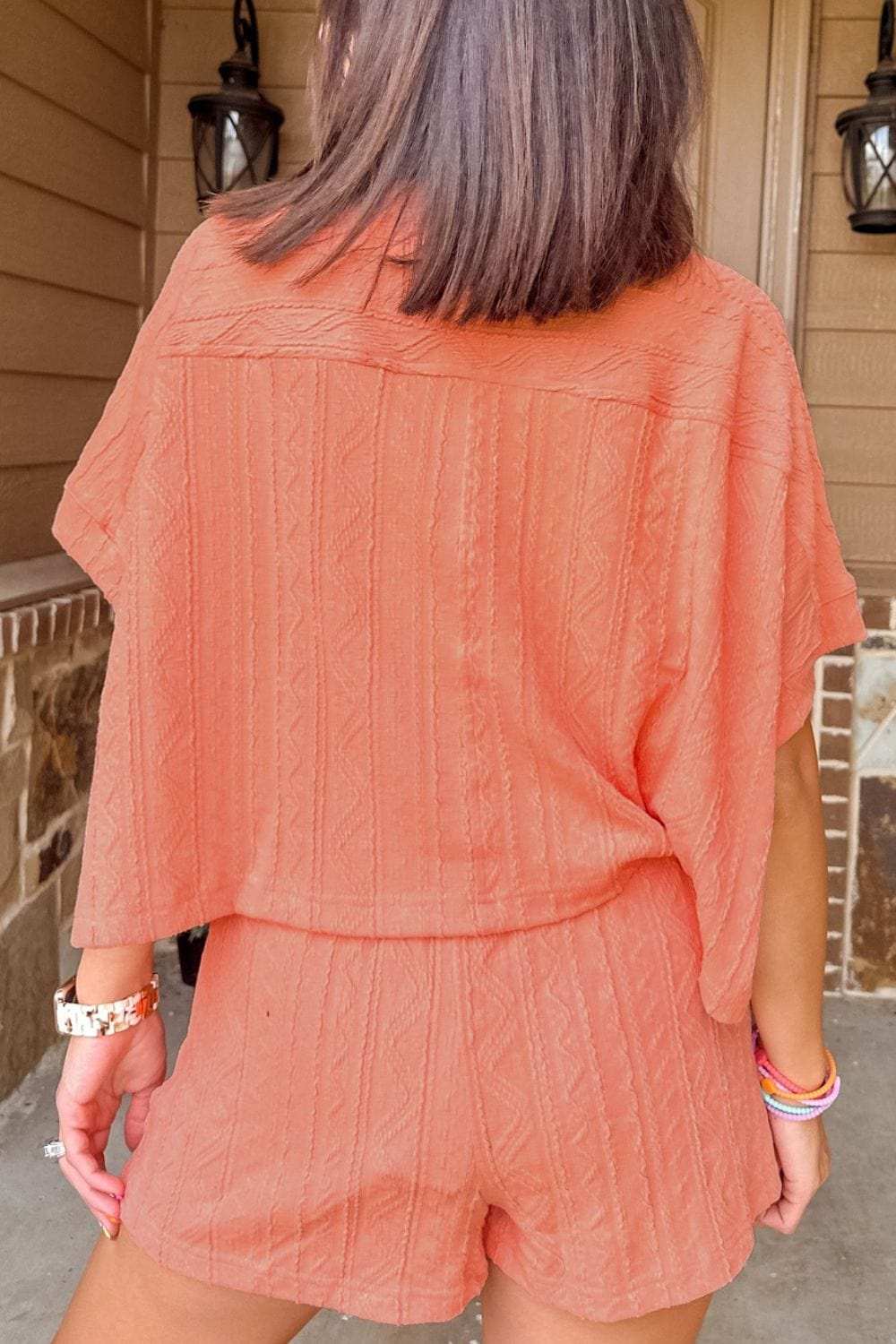 Texture Short Sleeve Top and Shorts Set - Trendsi - Flyclothing LLC