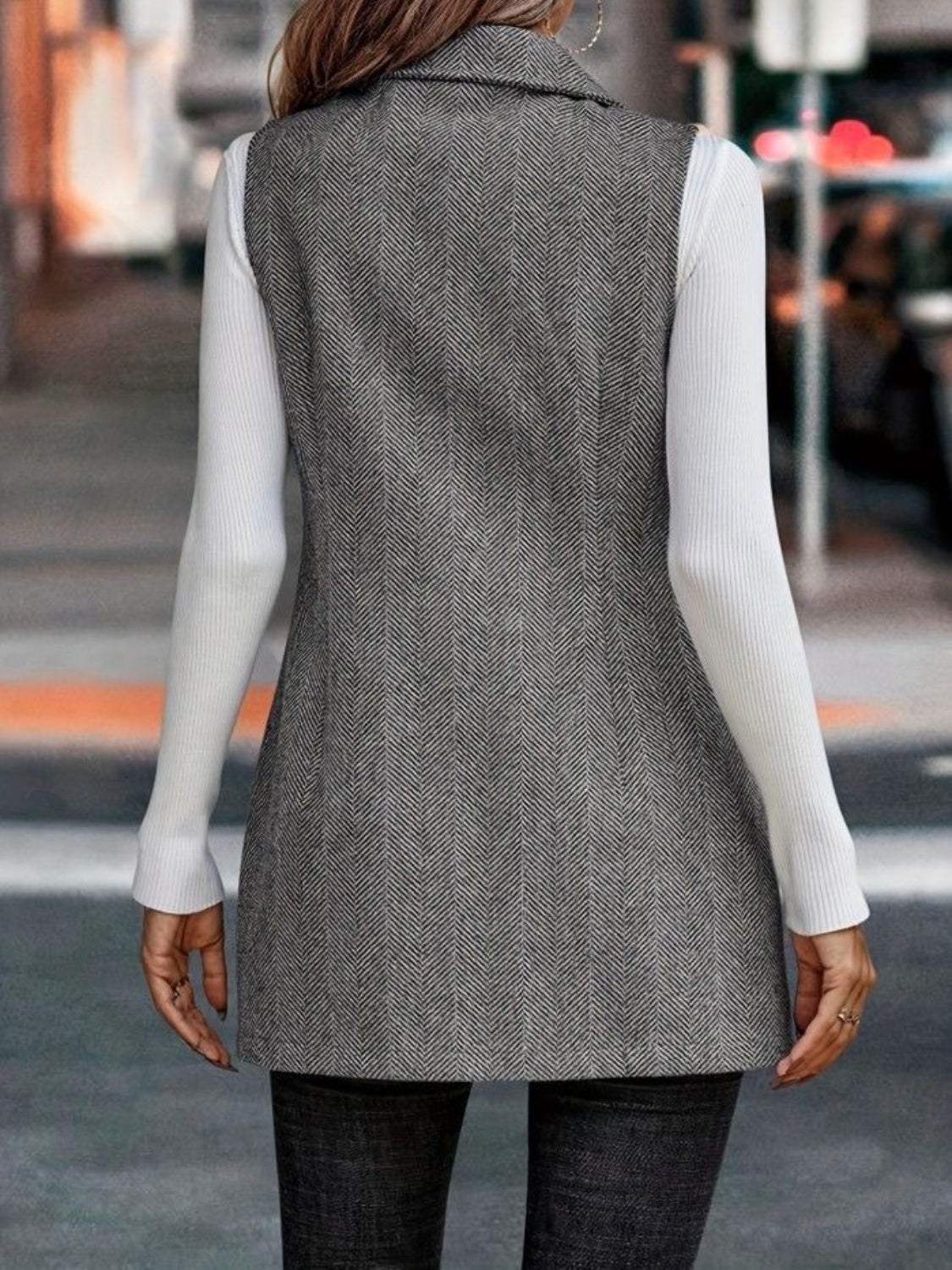 Buttoned Collared Neck Longline Vest Coat - Trendsi - Flyclothing LLC