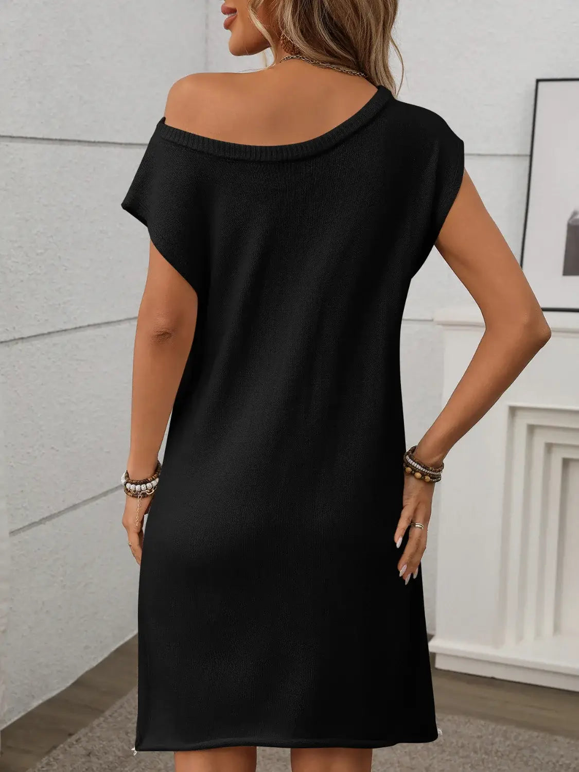 One Shoulder Mini Sweater Dress - Trendsi - Flyclothing LLC