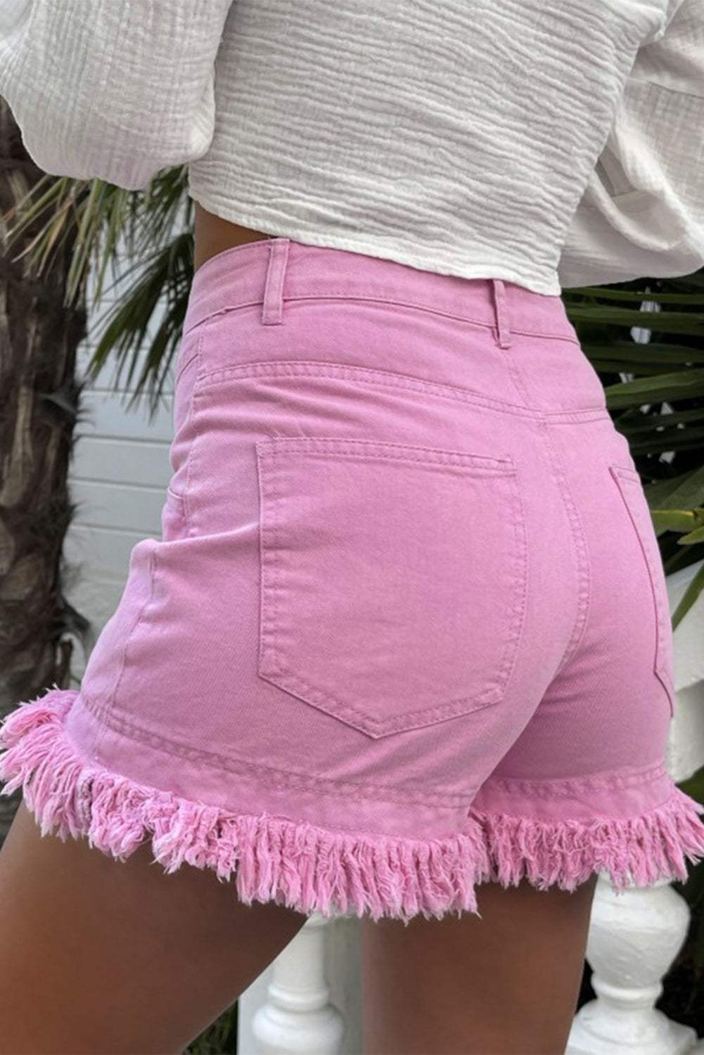 Raw Hem High Waist Denim Shorts - Trendsi - Flyclothing LLC