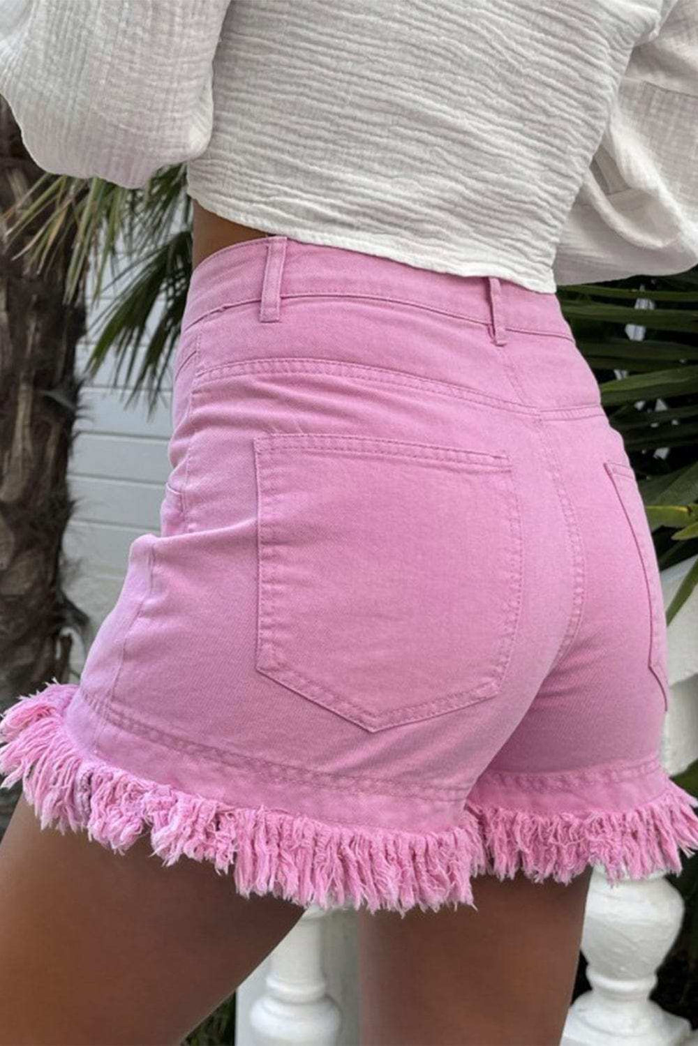 Raw Hem High Waist Denim Shorts - Trendsi - Flyclothing LLC