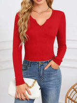 Notched Long Sleeve T-Shirt - Trendsi - Flyclothing LLC