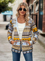 Geometric Zip Up Long Sleeve Hooded Jacket - Trendsi - Flyclothing LLC