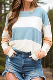 Contrast Color Block Round Neck Long Sleeve Top - Trendsi - Flyclothing LLC