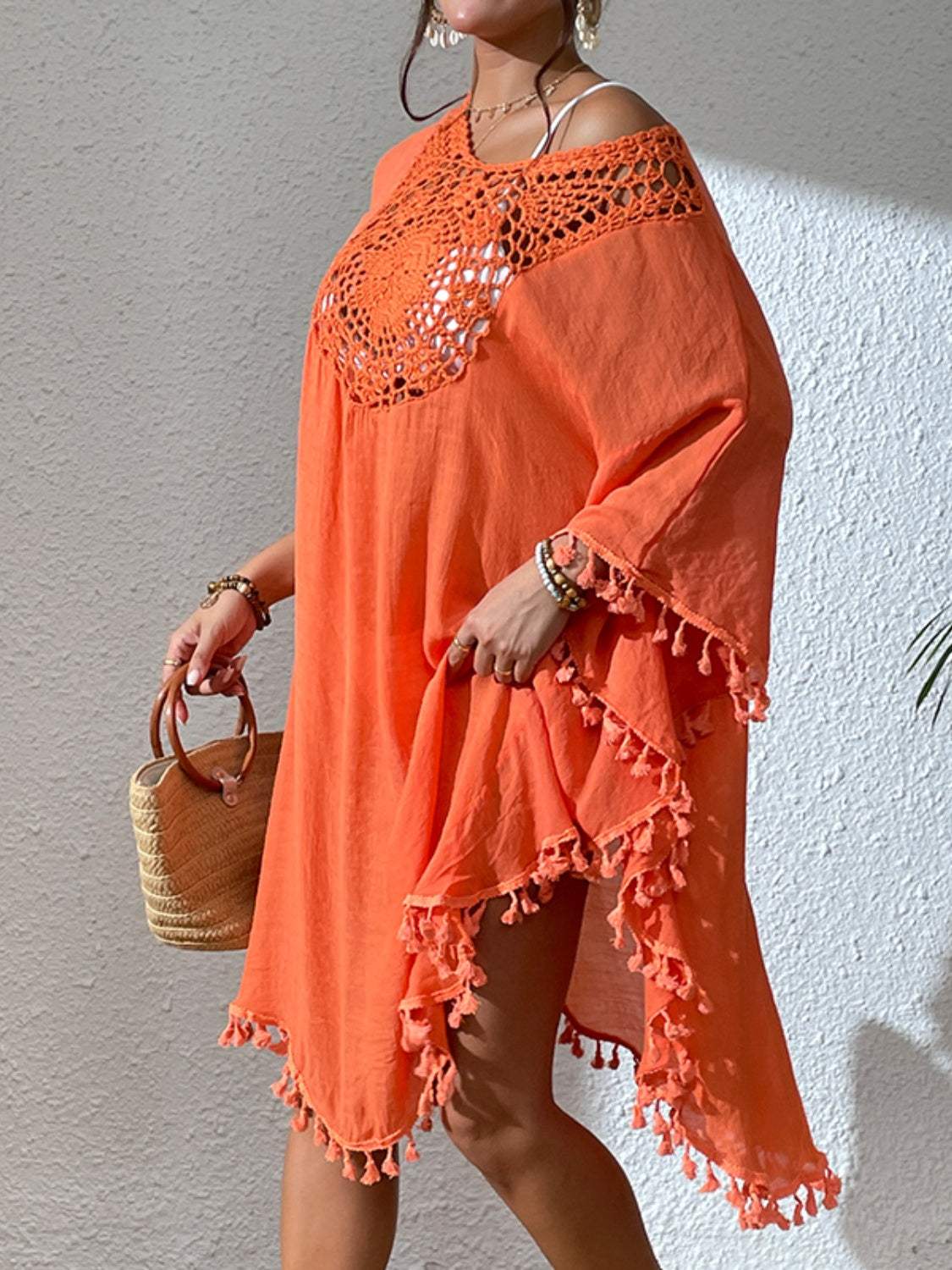 Tassel Cutout Scoop Neck Cover-Up Dress - Trendsi - Flyclothing LLC
