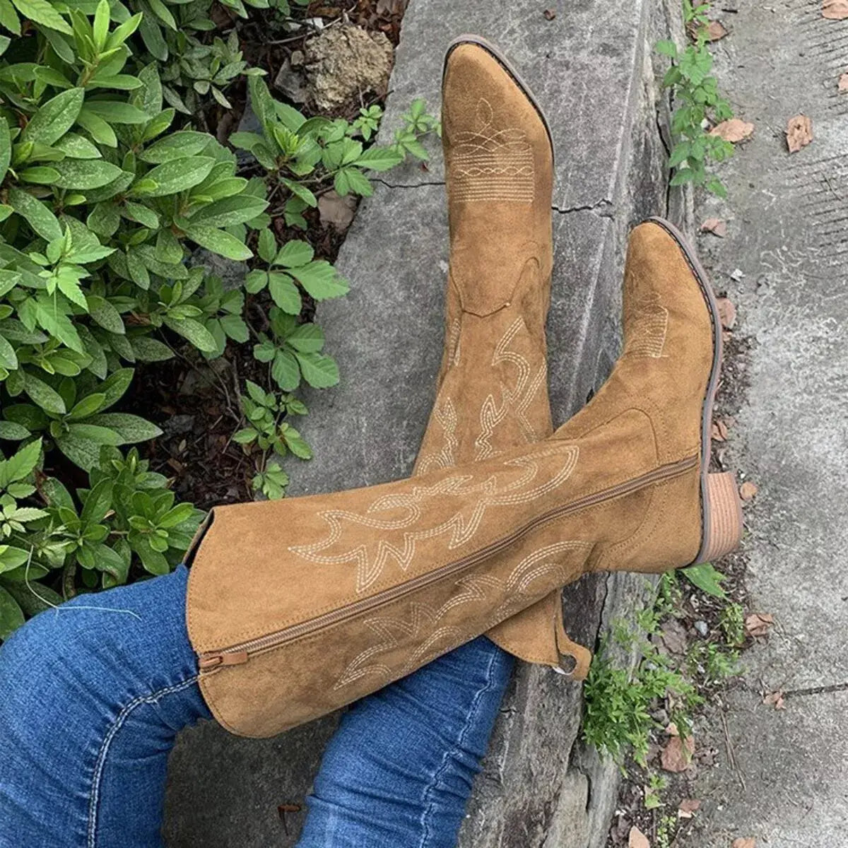Point Toe Block Heels Boots - Trendsi - Flyclothing LLC