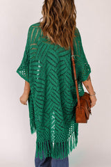 Openwork Open Front Cardigan with Fringes - Trendsi - Flyclothing LLC