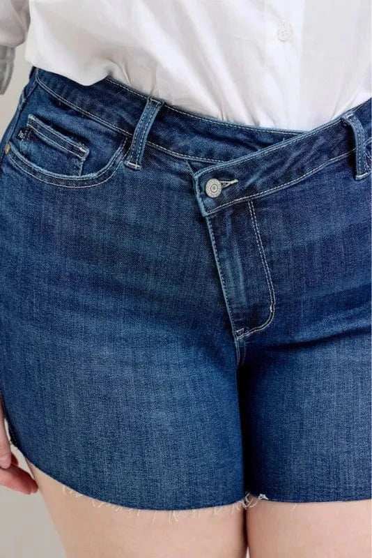 Judy Blue Full Size High Waist Criss-Cross Waistband Denim Shorts Plus Size - Trendsi - Flyclothing LLC