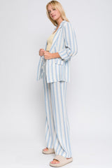 Love Tree Linen Woven Striped Blazer - Trendsi