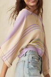 Contrast Striped Round Neck Three-Quarter Sleeve Top - Trendsi - Flyclothing LLC