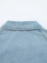 Elastic Edge Collared Zip Up Denim Jacket With Pocket - Trendsi - Flyclothing LLC